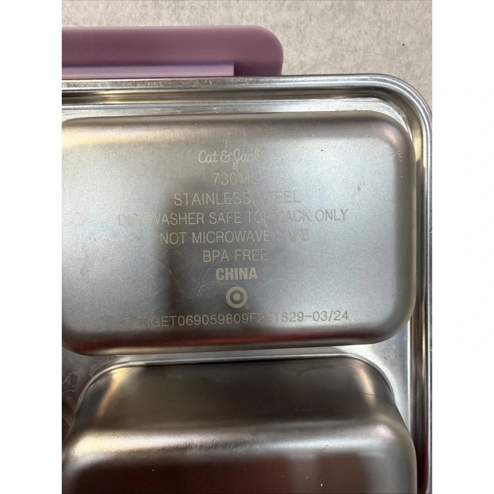 Cat & Jack Kids Purple Lunch Box 4 Compartment Snap Lid Plastic & Metal Horses